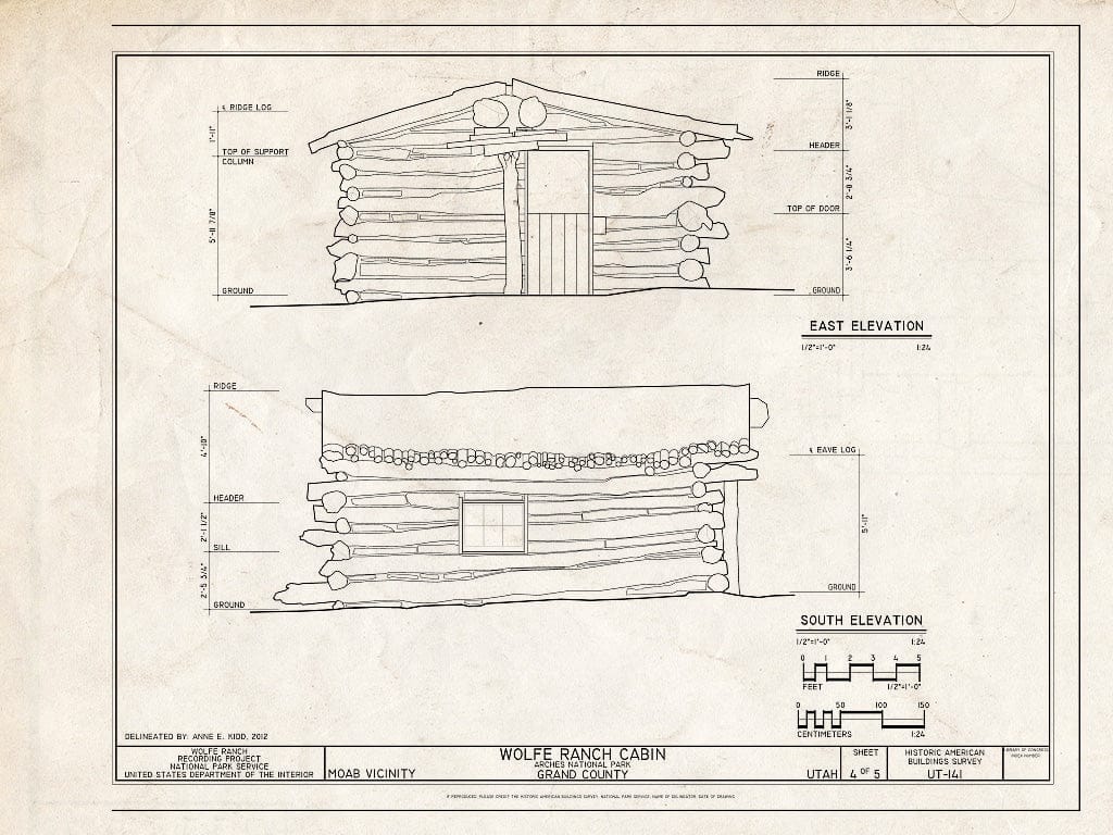 Blueprint Cabin East Elevation, Cabin South Elevation - Wolfe Ranch, Moab, Grand County, UT