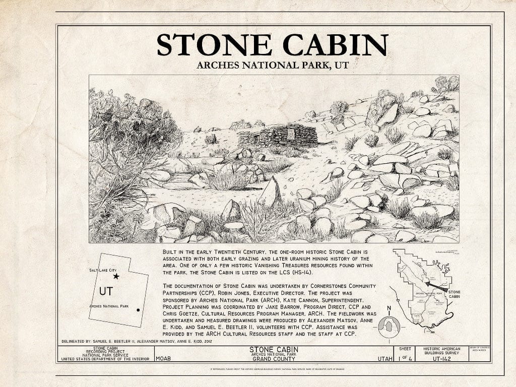 Blueprint Cover Sheet, Location Maps, Statement of Significance - Stone Cabin, Moab, Grand County, UT