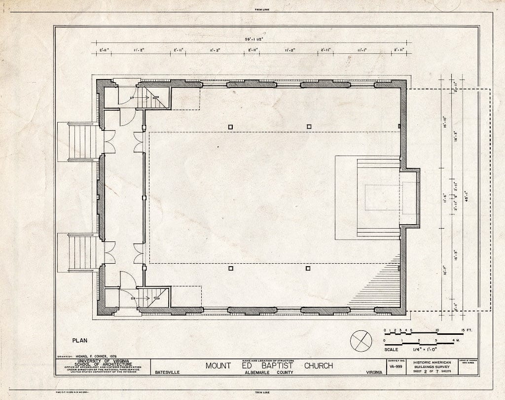 Blueprint Floor Plan - Mount Ed Baptist Church, State Route 635, Batesville, Albemarle County, VA