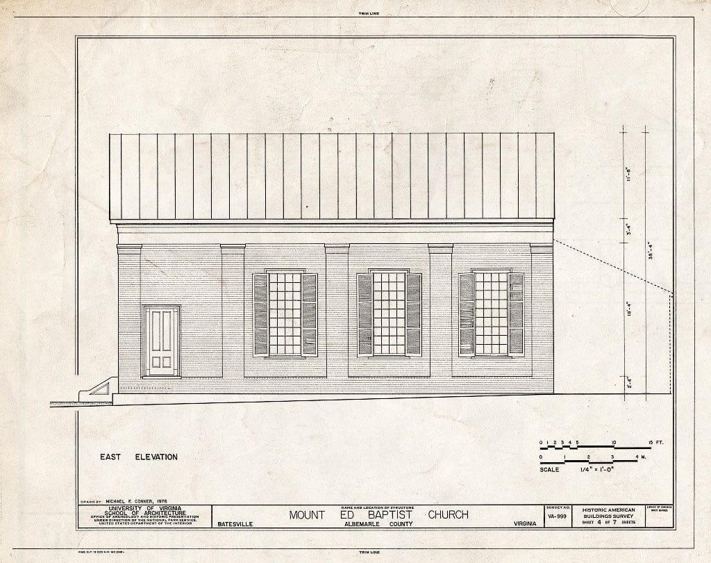 Blueprint East Elevation - Mount Ed Baptist Church, State Route 635, Batesville, Albemarle County, VA