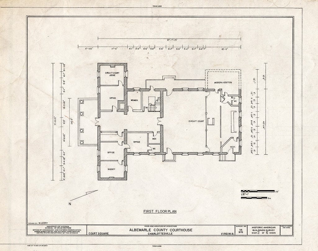 Blueprint First Floor Plan - Albemarle County Courthouse, Court Square, Charlottesville, Charlottesville, VA