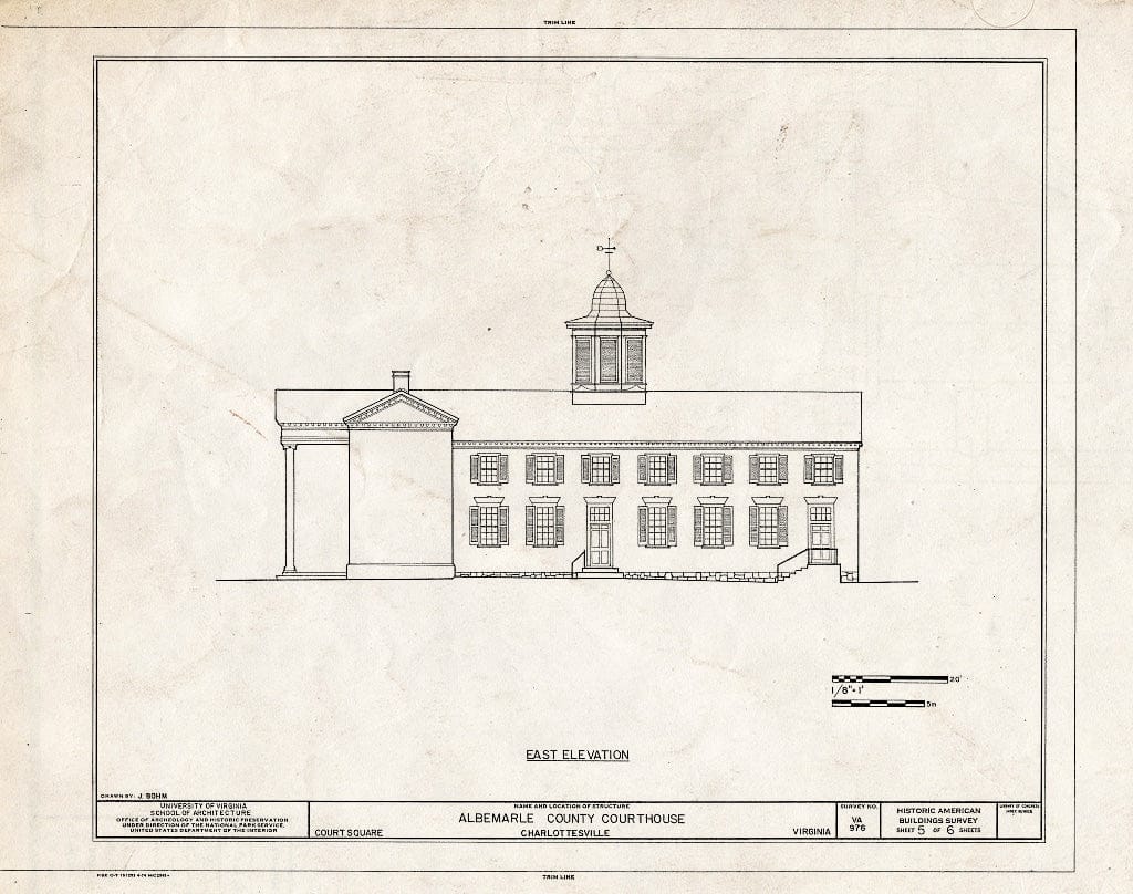 Blueprint East Elevation - Albemarle County Courthouse, Court Square, Charlottesville, Charlottesville, VA