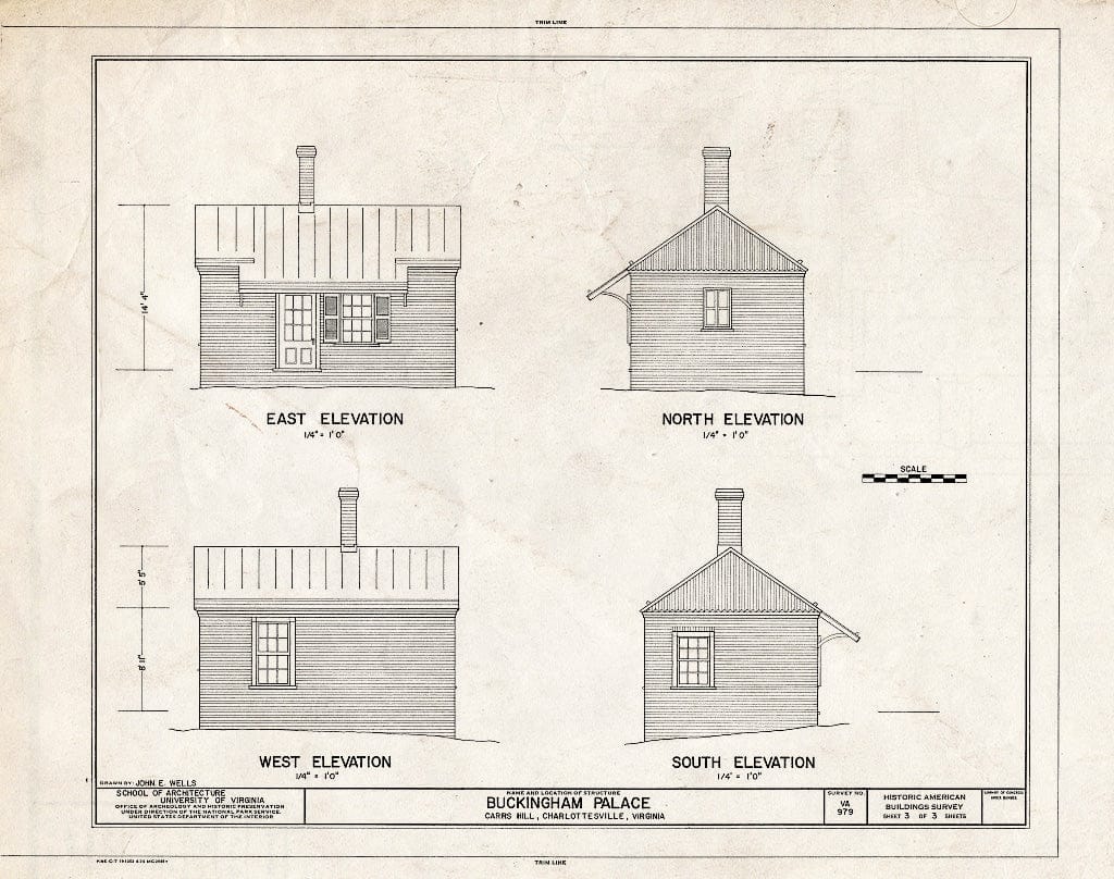 Blueprint Elevation Drawings - Buckingham Palace, Carr's Hill, University of Virginia Campus, Charlottesville, Charlottesville, VA