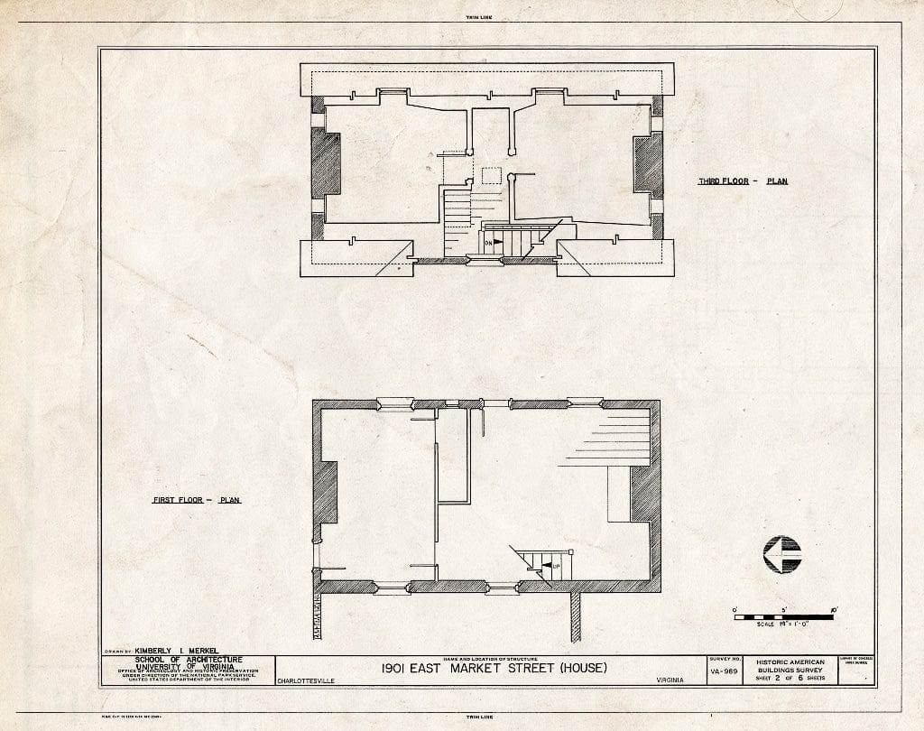 Blueprint First and Third Floor Plans - 1901 East Market Street (House), Charlottesville, Charlottesville, VA