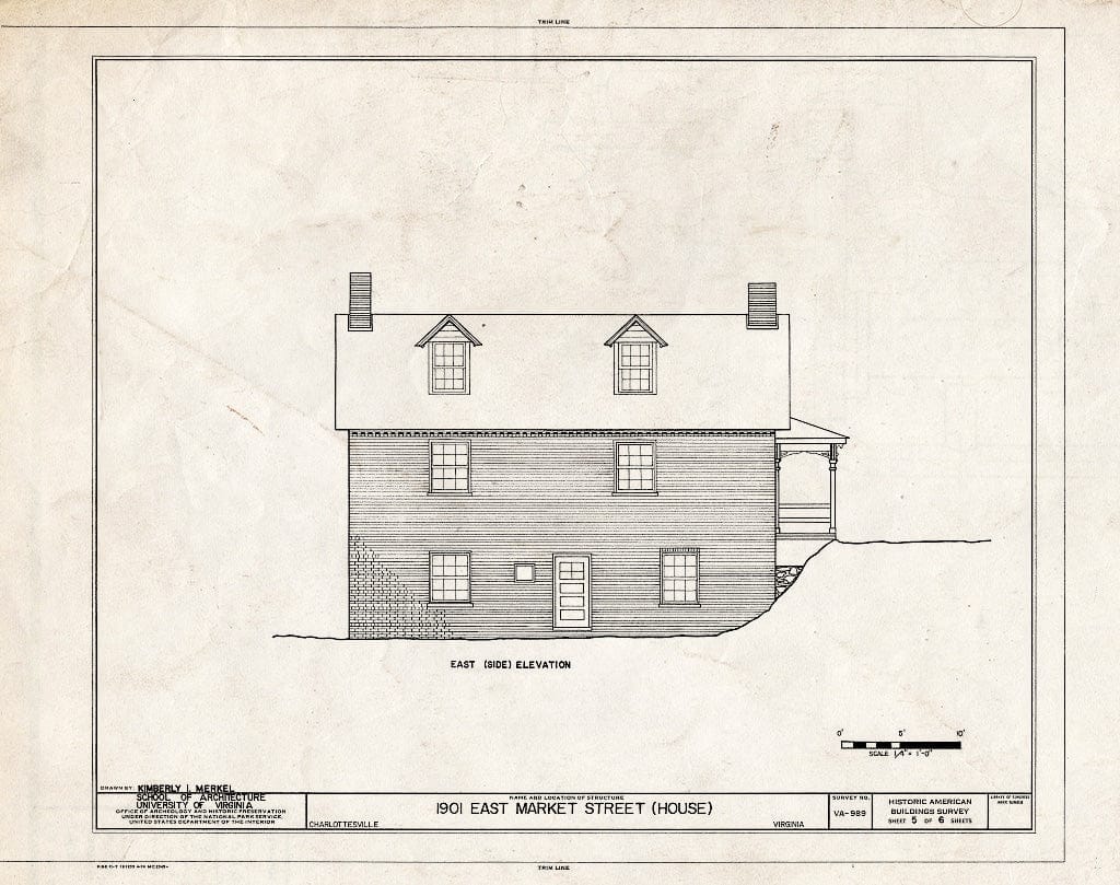 Blueprint East Elevation - 1901 East Market Street (House), Charlottesville, Charlottesville, VA