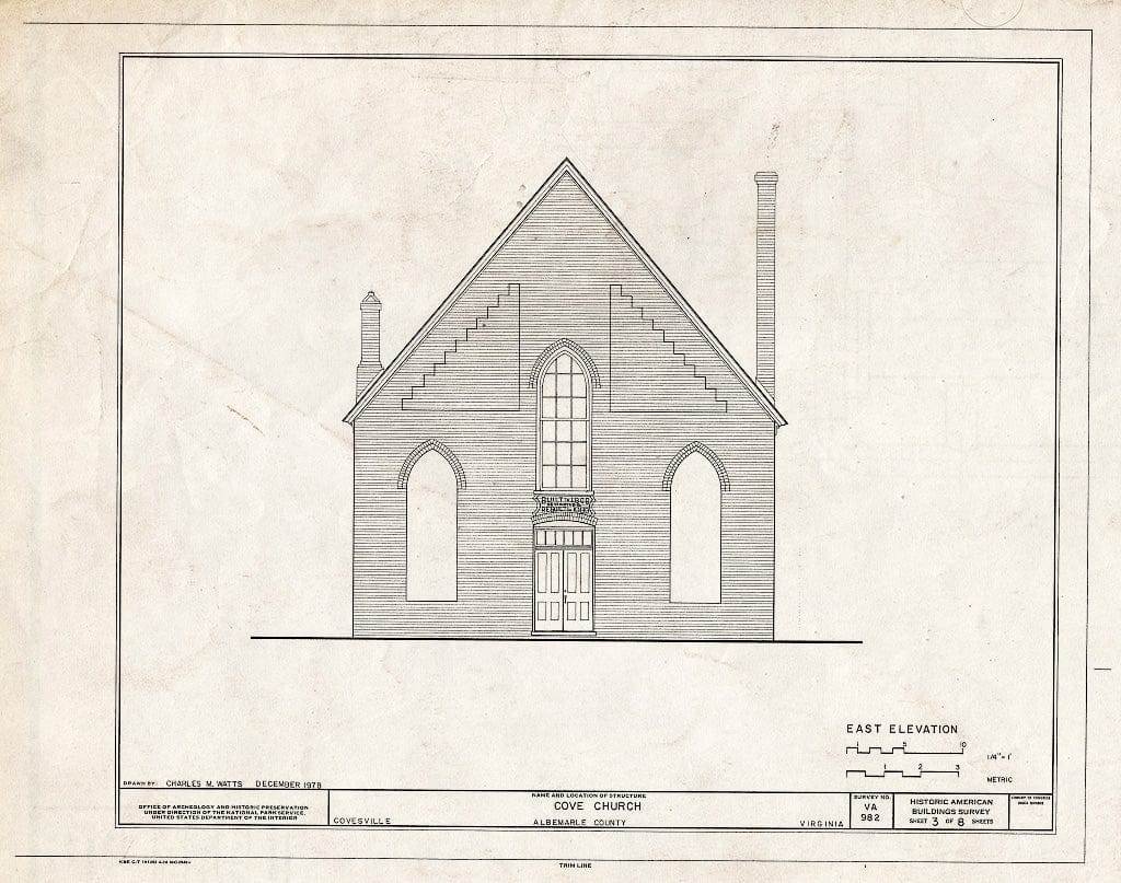 Blueprint East Elevation - Cove Presbyterian Church, U.S. Route 29, Covesville, Albemarle County, VA