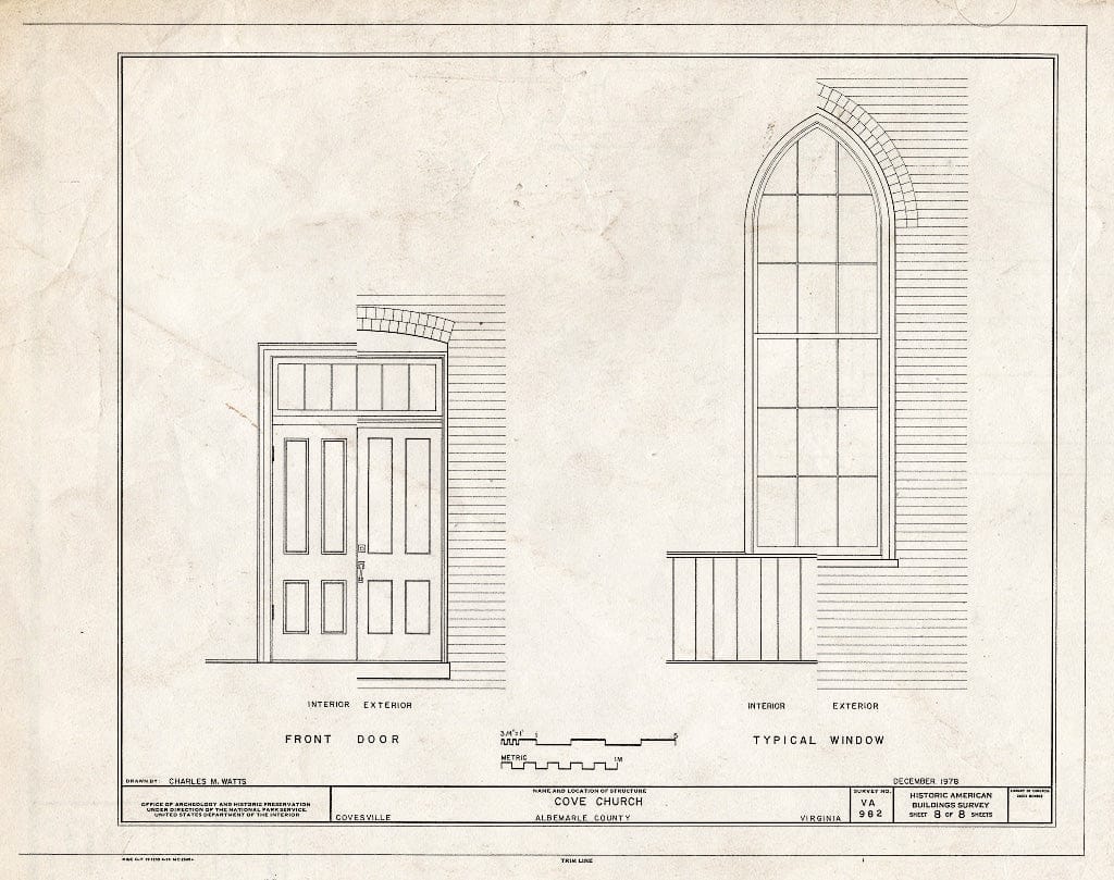 Blueprint Door and Window Details - Cove Presbyterian Church, U.S. Route 29, Covesville, Albemarle County, VA