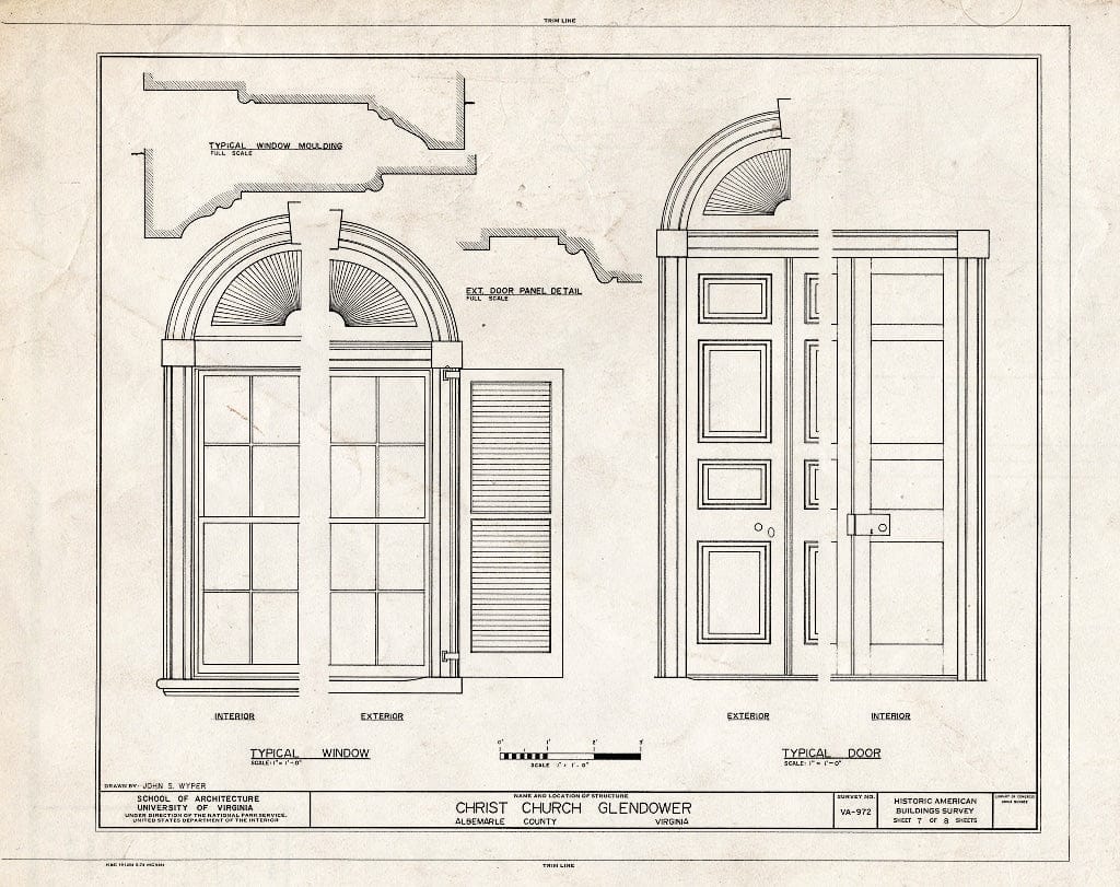 Blueprint Door and Window Details - Christ Church (Episcopal), State Routes 713 & 712, Glendower, Albemarle County, VA