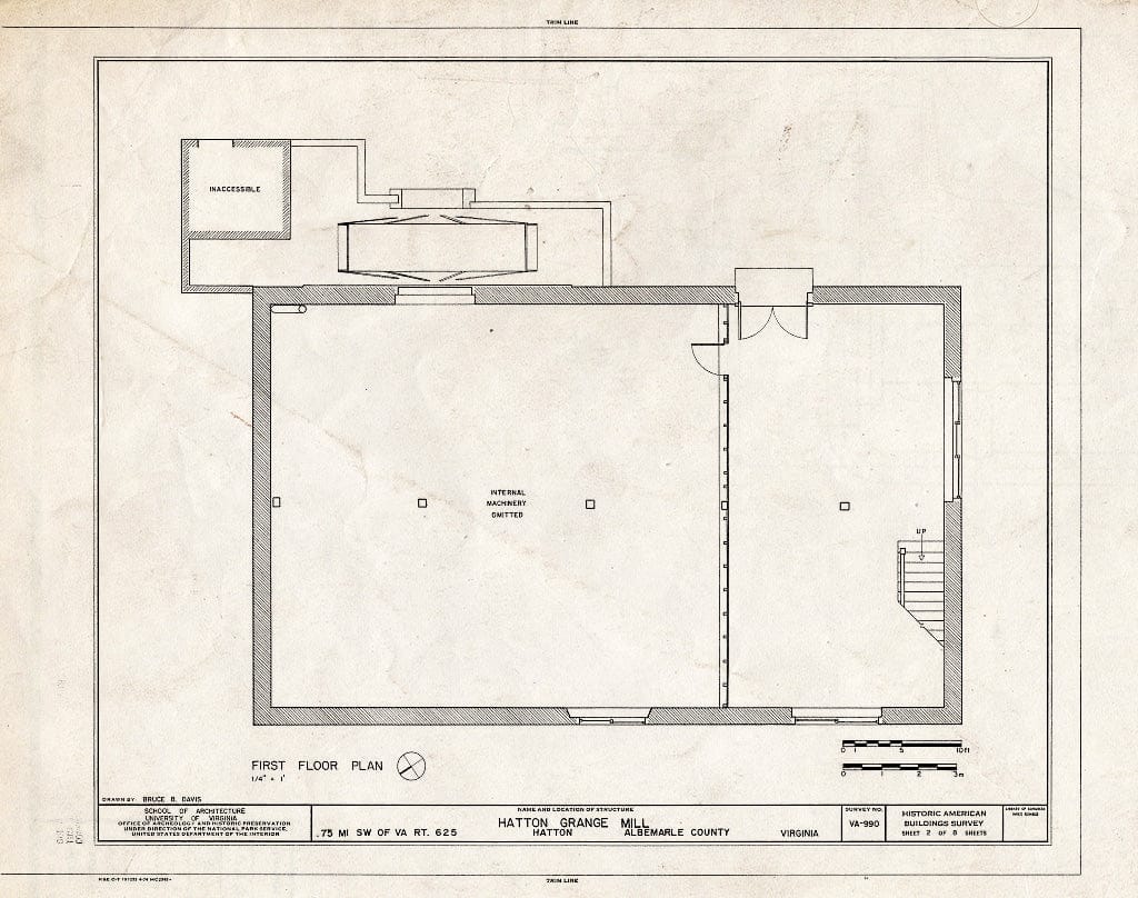 Blueprint First Floor Plan - Hatton Grange Mill, State Route 625 Vicinity, Hatton, Albemarle County, VA