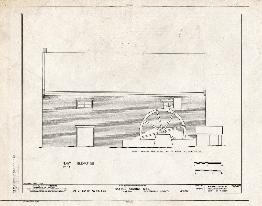 Blueprint East Elevation - Hatton Grange Mill, State Route 625 Vicinity, Hatton, Albemarle County, VA