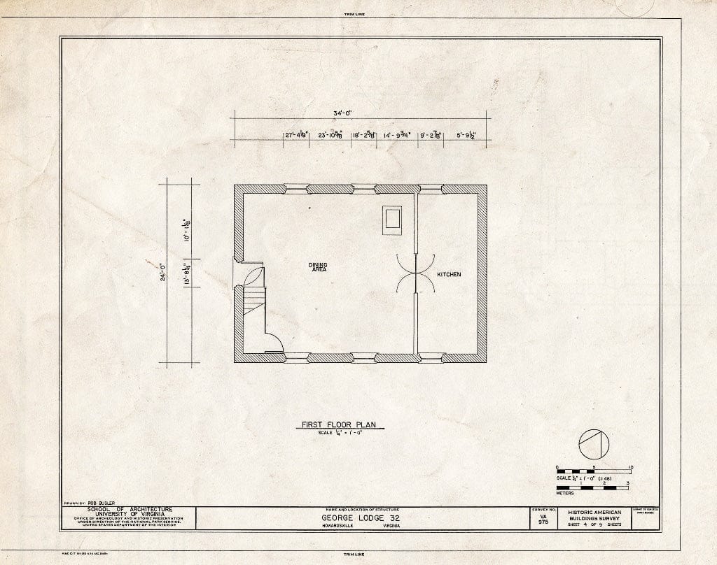 Blueprint First Floor Plan - George Lodge No. 32, State Route 602, Howardsville, Albemarle County, VA