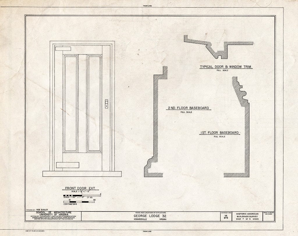 Blueprint Front Door; Typical Door and Window Trim - George Lodge No. 32, State Route 602, Howardsville, Albemarle County, VA