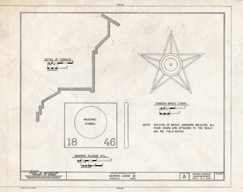 Blueprint Cornice Profile; Masonic Plaque - George Lodge No. 32, State Route 602, Howardsville, Albemarle County, VA