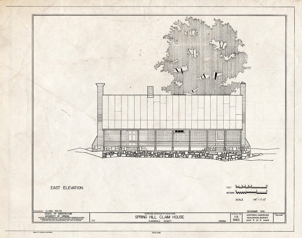 Blueprint East Elevation - Spring Hill Claim House, State Route 637, Ivy, Albemarle County, VA