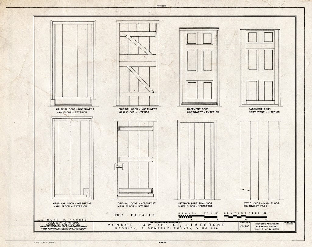 Blueprint Door Details - Monroe Law Office, Limestone Plantation, Virginia Route 250, Keswick, Albemarle County, VA