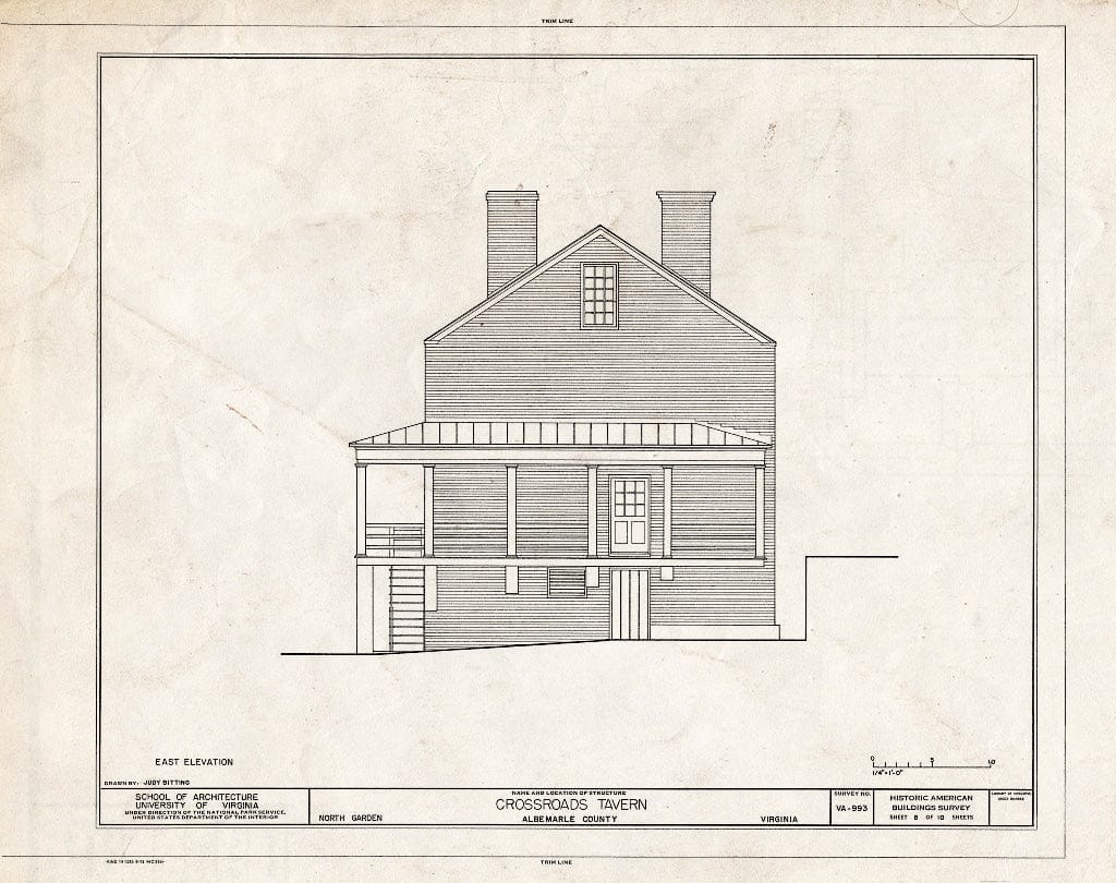 Blueprint East Elevation - Crossroads Tavern, State Route 692, North Garden, Albemarle County, VA