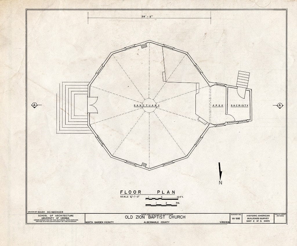 Blueprint Floor Plan - Old Zion Baptist Church, U.S. Route 29, North Garden, Albemarle County, VA