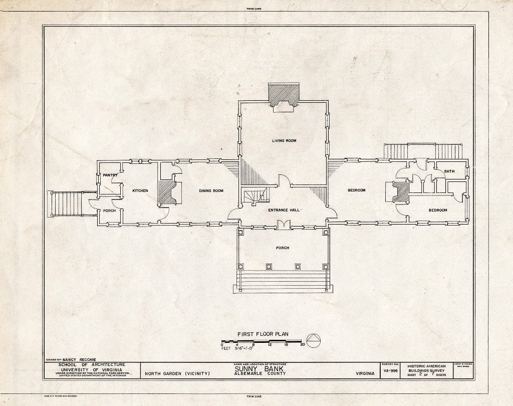 Blueprint First Floor Plan - Sunny Bank, State Route 712 Vicinity, North Garden, Albemarle County, VA