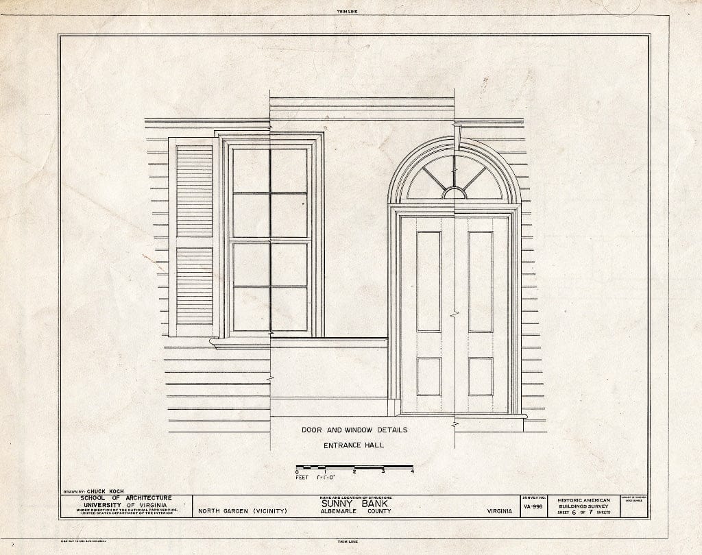 Blueprint Door and Window Details - Sunny Bank, State Route 712 Vicinity, North Garden, Albemarle County, VA