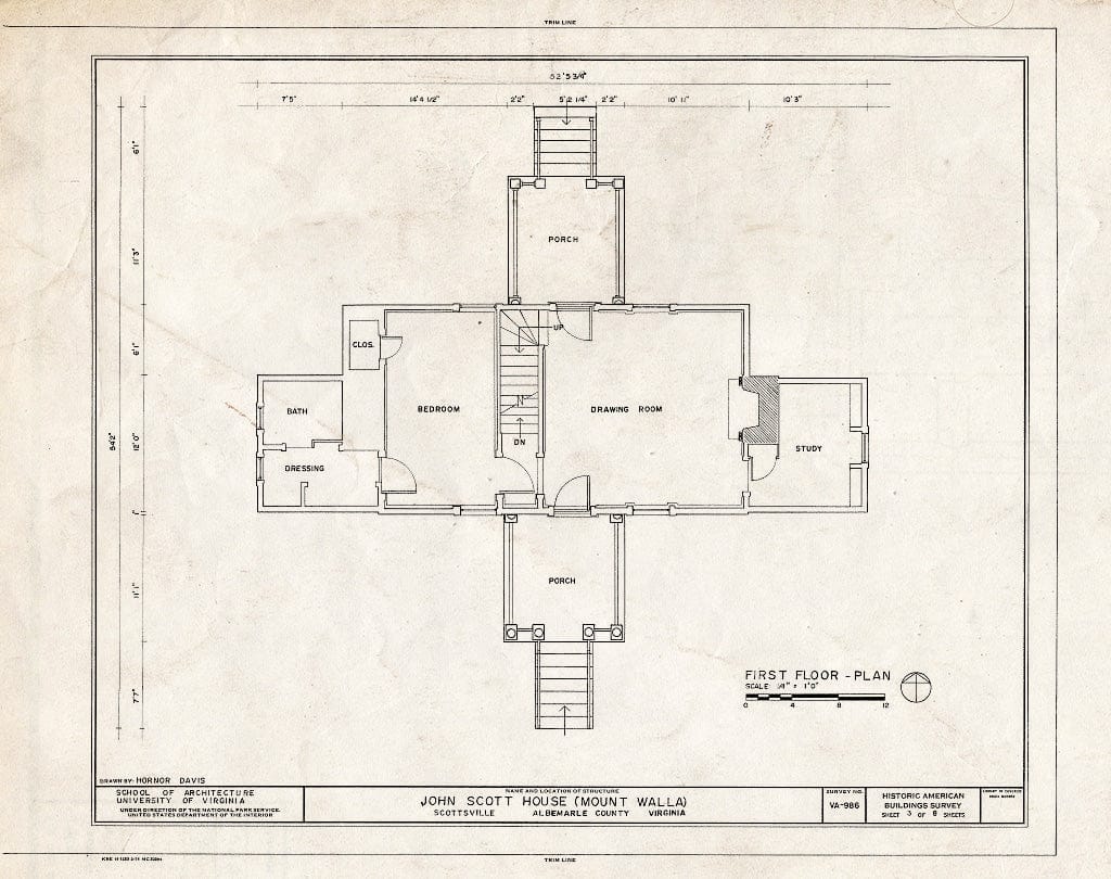 Blueprint First Floor Plan - John Scott House, Jackson Street, Scottsville, Albemarle County, VA