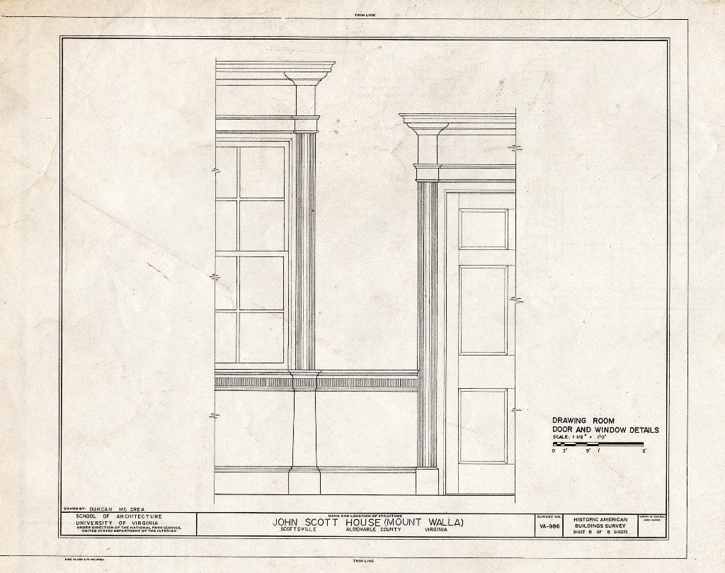 Blueprint Door and Window Details - John Scott House, Jackson Street, Scottsville, Albemarle County, VA