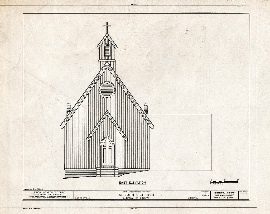 Blueprint East Elevation - St. John's Church (Episcopal), Harrison & Bird Streets, Scottsville, Albemarle County, VA