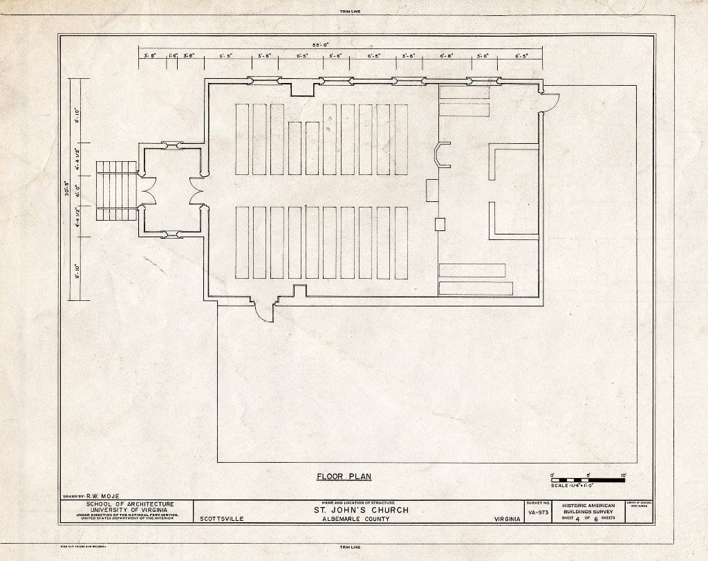 Blueprint Floor Plan - St. John's Church (Episcopal), Harrison & Bird Streets, Scottsville, Albemarle County, VA