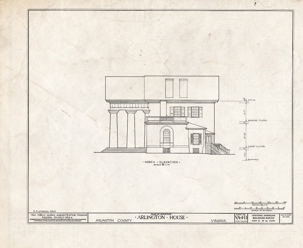 Blueprint HABS VA,7-ARL,1- (Sheet 5 of 18) - Arlington House, Lee Drive, Arlington National Cemetery, Arlington, Arlington County, VA