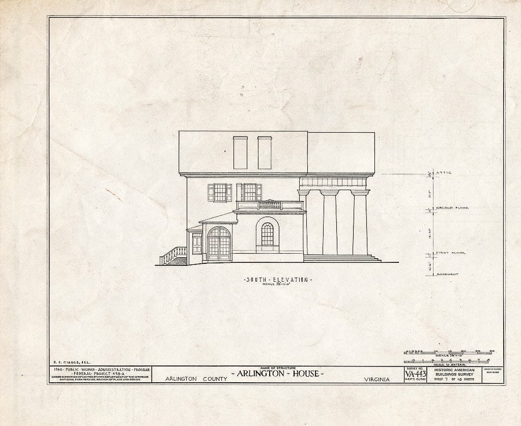 Blueprint HABS VA,7-ARL,1- (Sheet 7 of 18) - Arlington House, Lee Drive, Arlington National Cemetery, Arlington, Arlington County, VA