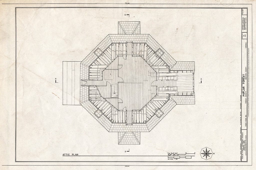 Blueprint 5. Attic Plan - Poplar Forest, State Route 661, Forest, Bedford County, VA