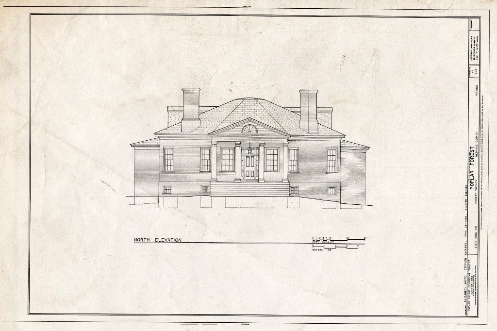 Blueprint 7. North Elevation - Poplar Forest, State Route 661, Forest, Bedford County, VA