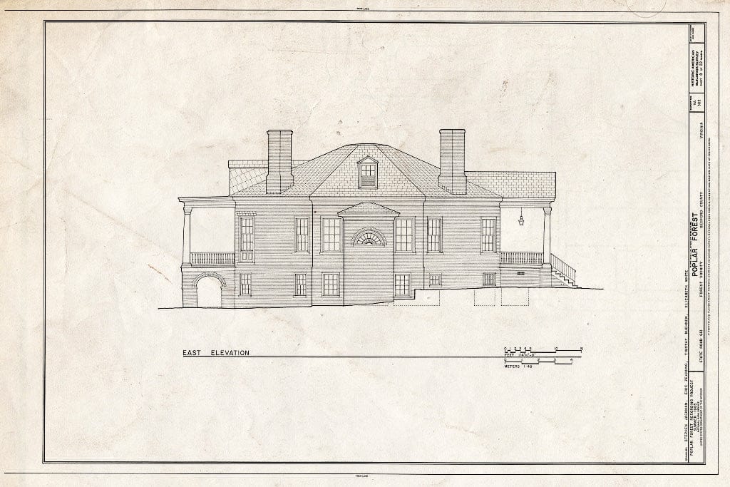 Blueprint 8. East Elevation - Poplar Forest, State Route 661, Forest, Bedford County, VA