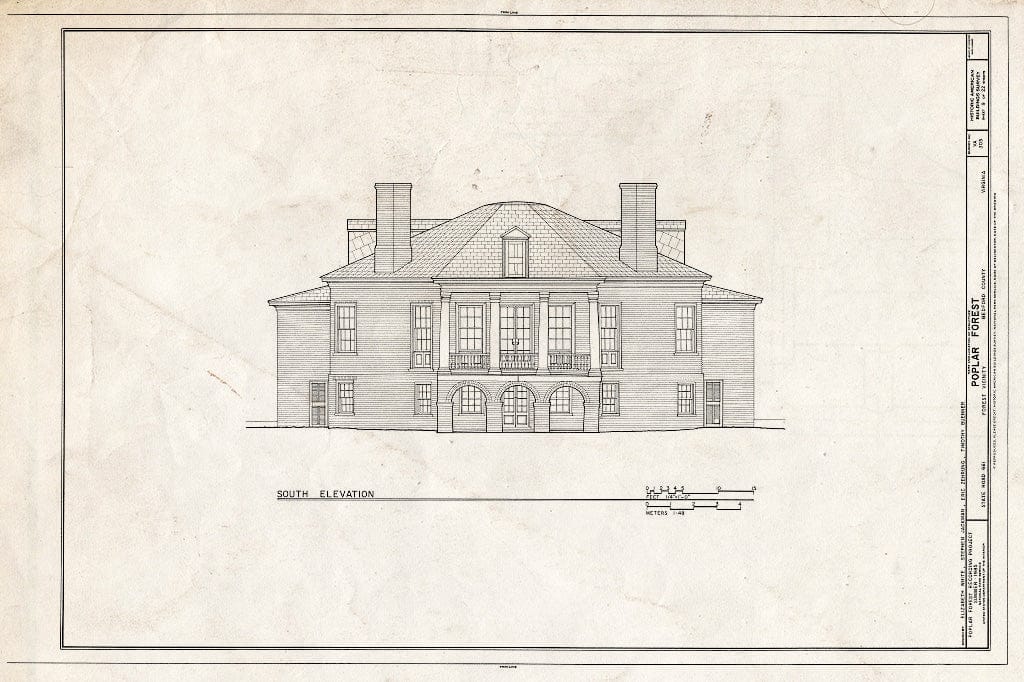 Blueprint 9. South Elevation - Poplar Forest, State Route 661, Forest, Bedford County, VA