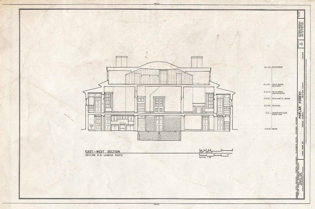 Blueprint 12. East-west Section - Poplar Forest, State Route 661, Forest, Bedford County, VA