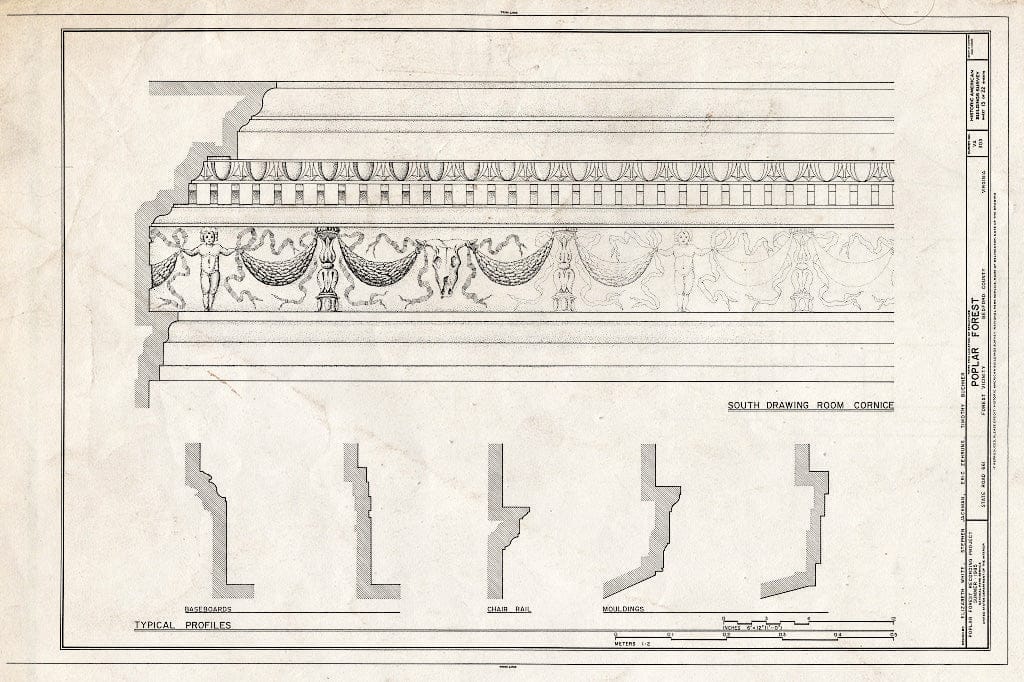 Blueprint 13. Typical Profiles and South Drawing Room Cornice - Poplar Forest, State Route 661, Forest, Bedford County, VA