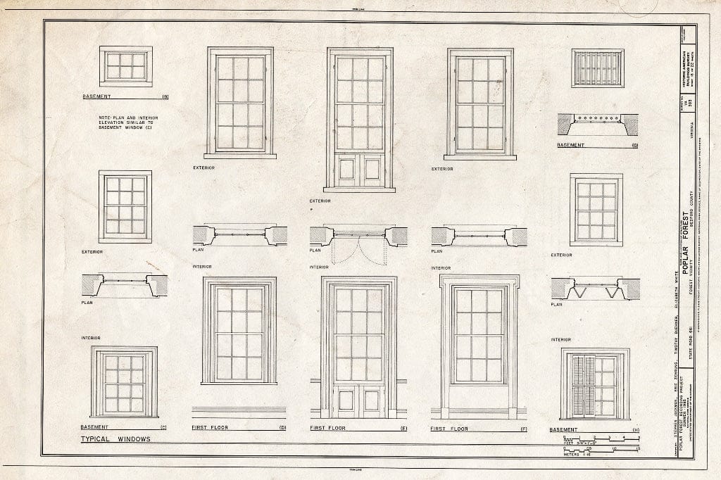 Blueprint 16. Typical Windows - Poplar Forest, State Route 661, Forest, Bedford County, VA