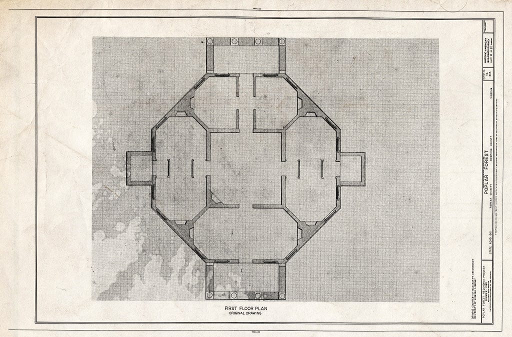 Blueprint 21. First Floor Plan (Copy of Original Drawing) - Poplar Forest, State Route 661, Forest, Bedford County, VA