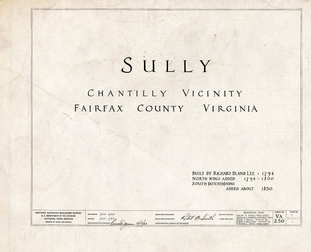 Blueprint 0. Cover Sheet - Sully, 3650 Historic Sully Way, Chantilly, Fairfax County, VA