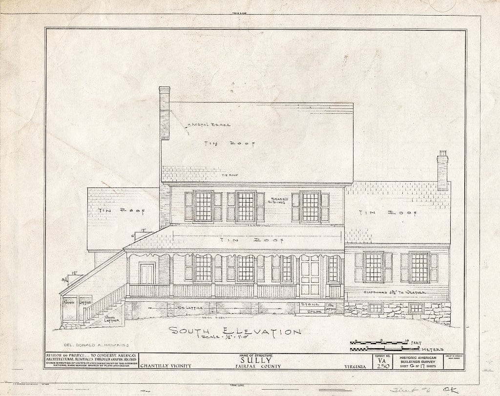 Blueprint 6. South Elevation - Sully, 3650 Historic Sully Way, Chantilly, Fairfax County, VA