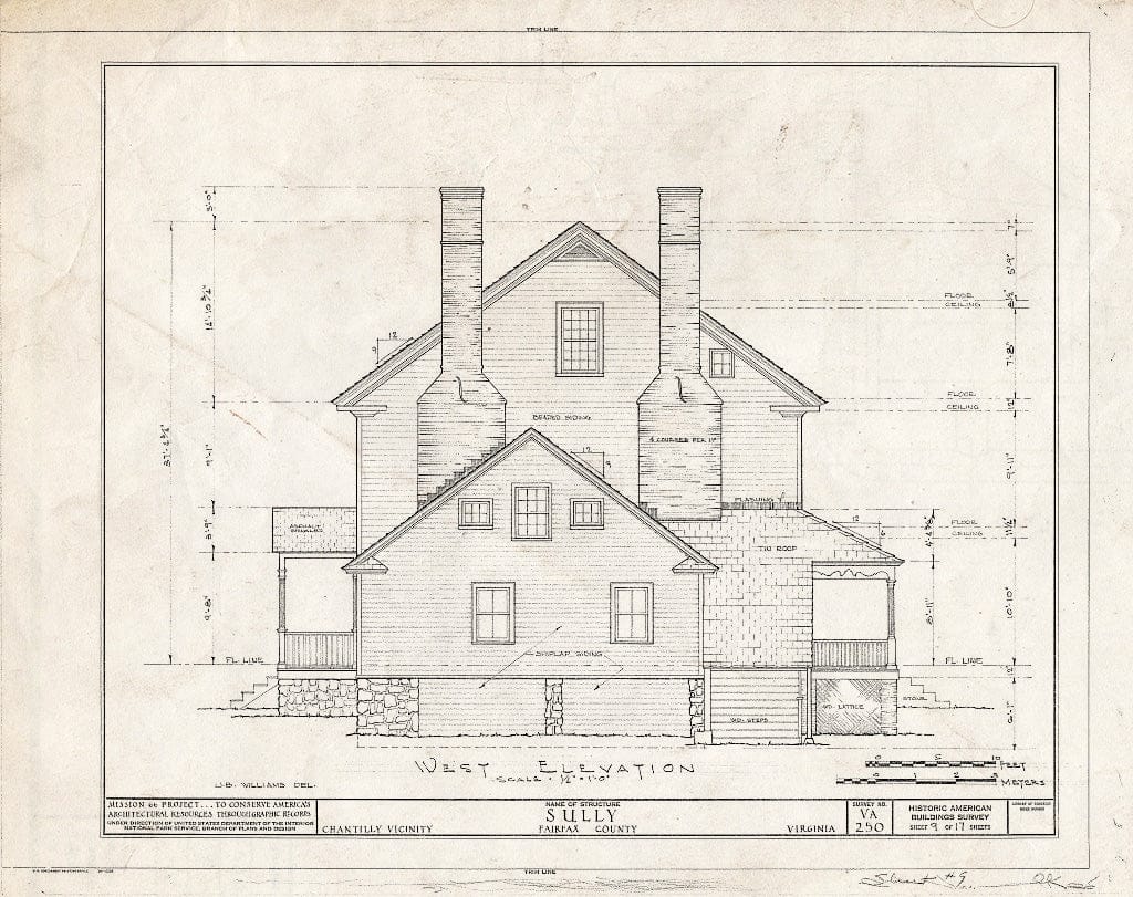 Blueprint 9. West Elevation - Sully, 3650 Historic Sully Way, Chantilly, Fairfax County, VA