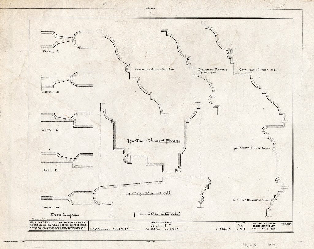Blueprint 11. Door, Window, Cornice, Chair Rail, and Baseboard Details - Sully, 3650 Historic Sully Way, Chantilly, Fairfax County, VA
