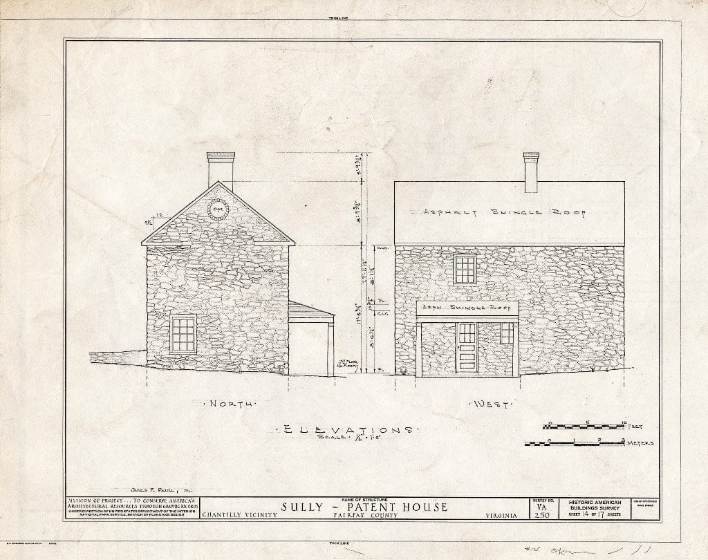 Blueprint 14. Patent House: North and west elevations - Sully, 3650 Historic Sully Way, Chantilly, Fairfax County, VA