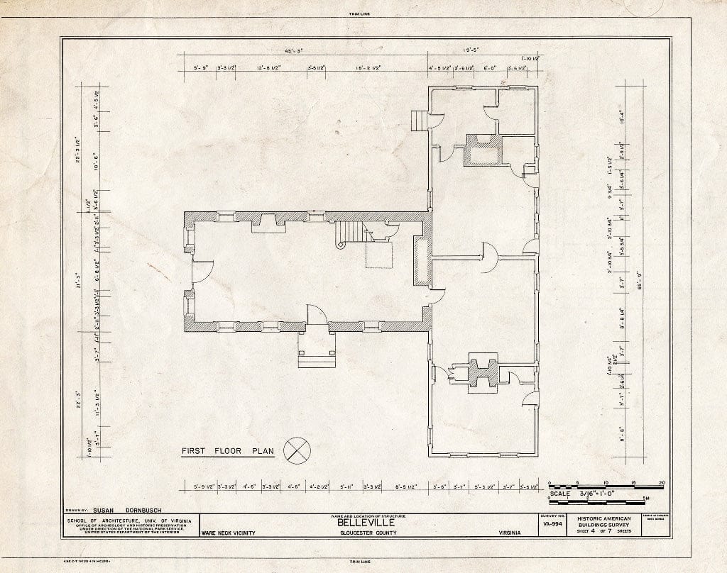 Blueprint First Floor Plan - Belleville, North River & Belleville Creek Vicinity, Ware Neck, Gloucester County, VA