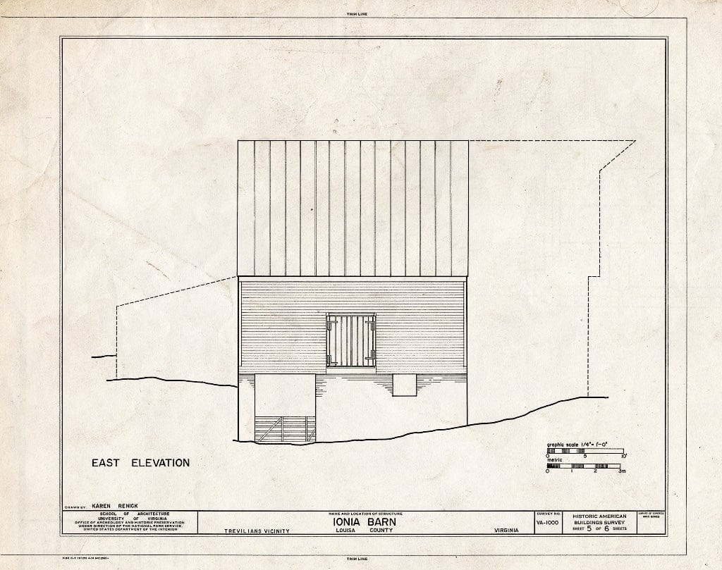 Blueprint East Elevation - Ionia, Barn, Route 640 Vicinity, Trevilians, Louisa County, VA