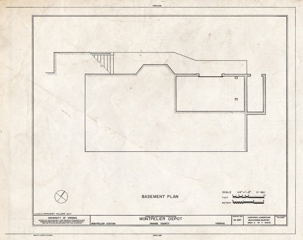 Blueprint Basement Plan - Montpelier Depot, State Route 20 at Orange County Road 639, Montpelier Station, Orange County, VA