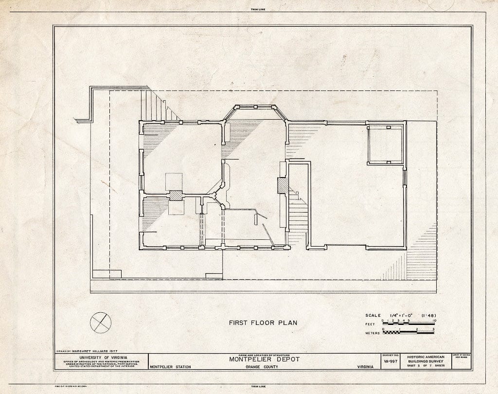 Blueprint First Floor Plan - Montpelier Depot, State Route 20 at Orange County Road 639, Montpelier Station, Orange County, VA