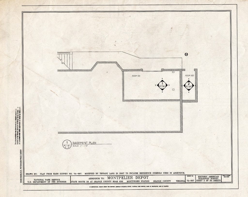 Blueprint Basement Plan - Montpelier Depot, State Route 20 at Orange County Road 639, Montpelier Station, Orange County, VA