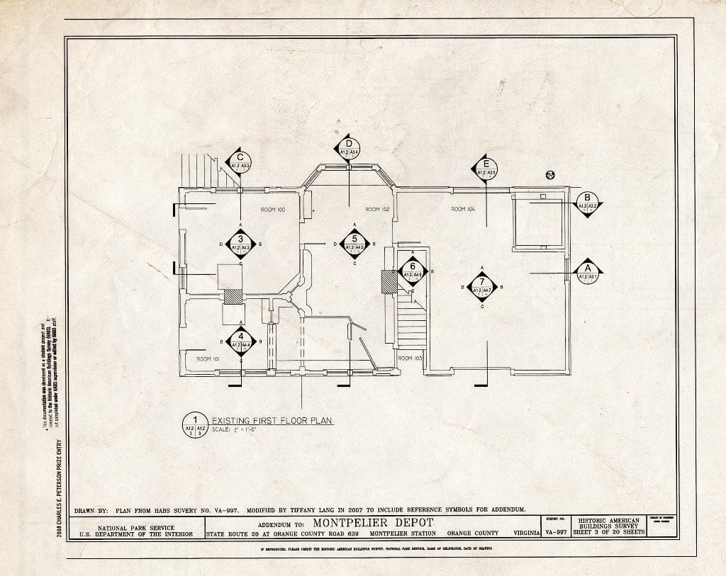 Blueprint Existing First Floor Plan - Montpelier Depot, State Route 20 at Orange County Road 639, Montpelier Station, Orange County, VA