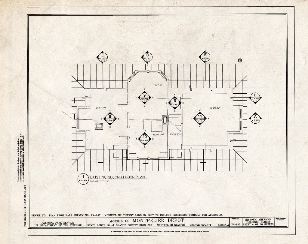 Blueprint Existing Second Floor Plan - Montpelier Depot, State Route 20 at Orange County Road 639, Montpelier Station, Orange County, VA