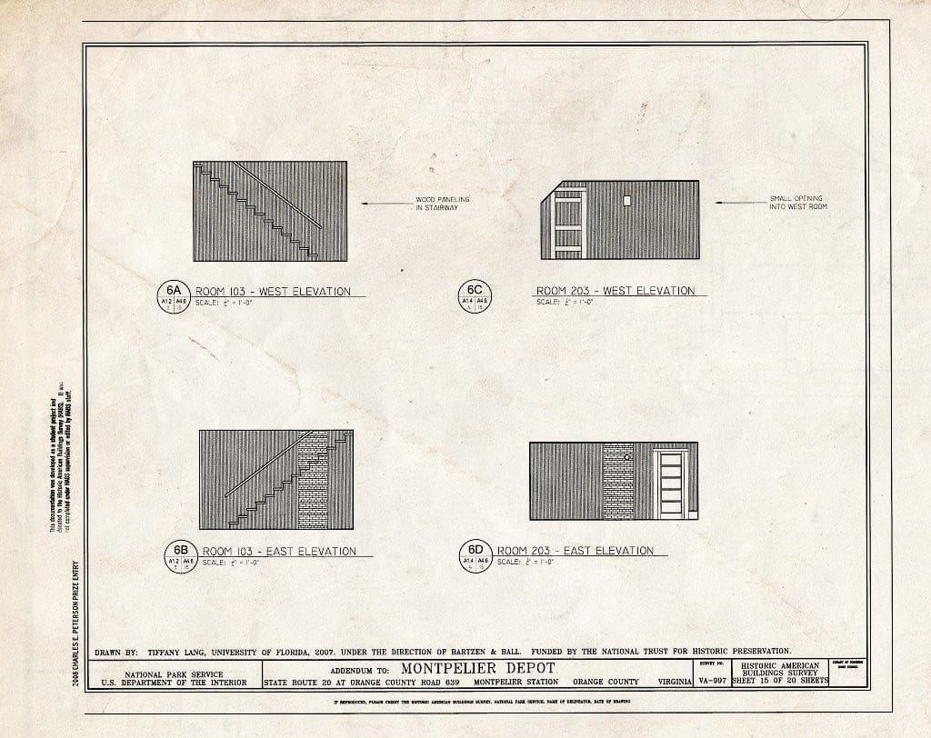 Blueprint Elevations of Room 103 - Montpelier Depot, State Route 20 at Orange County Road 639, Montpelier Station, Orange County, VA